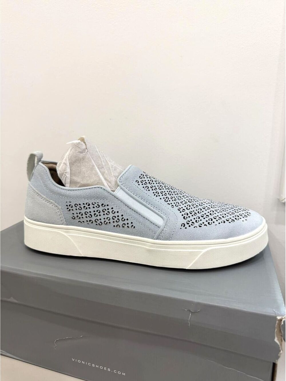 Vionic Women's Slip-On Sneakers Light Blue with Perforated Design Ballad Blue 9